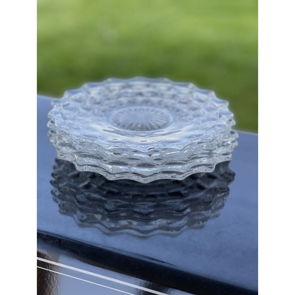 4 Vintage Fostoria American Clear Glass SALAD Sandwich Plate Dessert - Picture 5 of 8